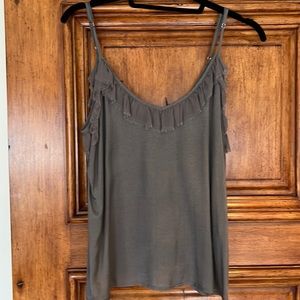 Steel gray sexy top with ruffles size small by Chan Luu